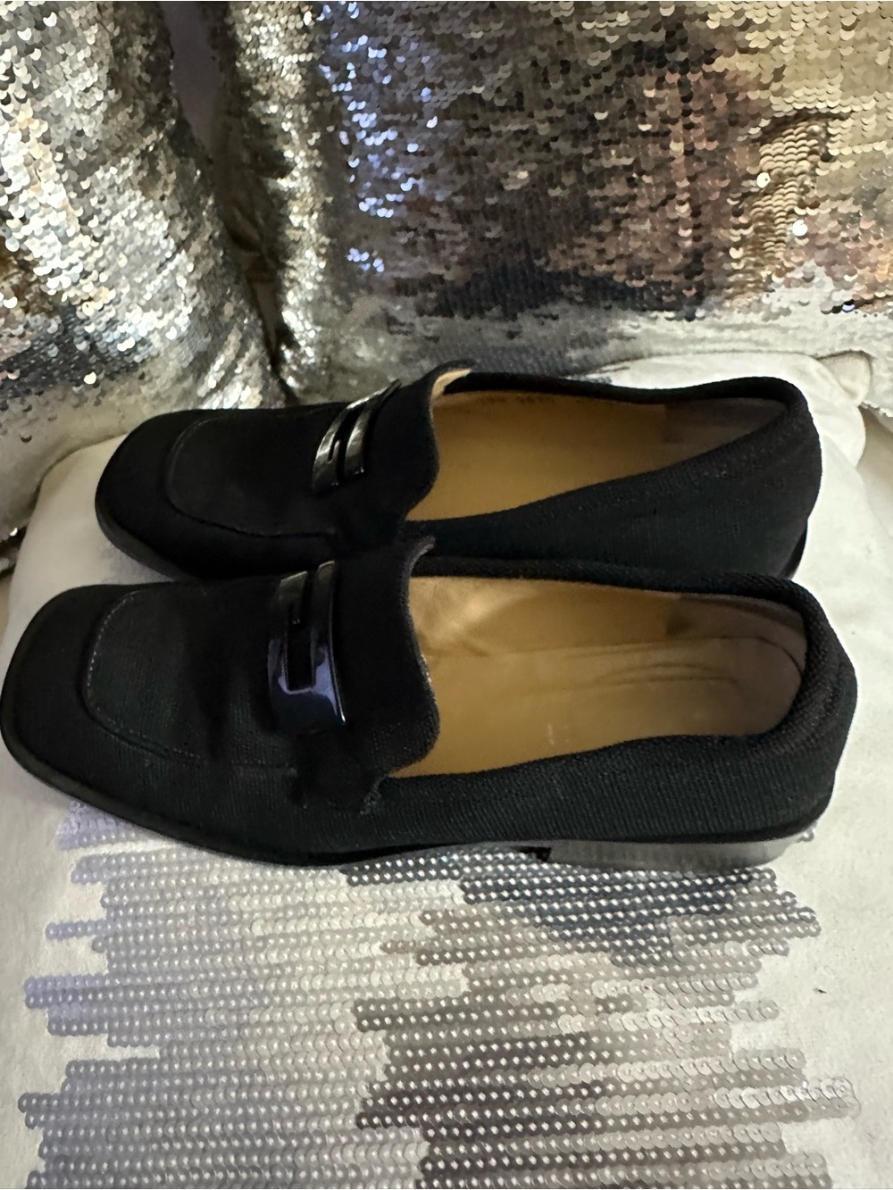 Gucci Black Slip-On Loafers with Dark Silver Buckle